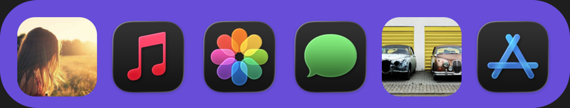 A Dock tinted a bold color with custom photo icons
