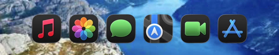 A Dock with no background panel, its icons floating on the desktop wallpaper