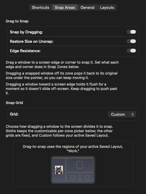 Snapping and saved layouts